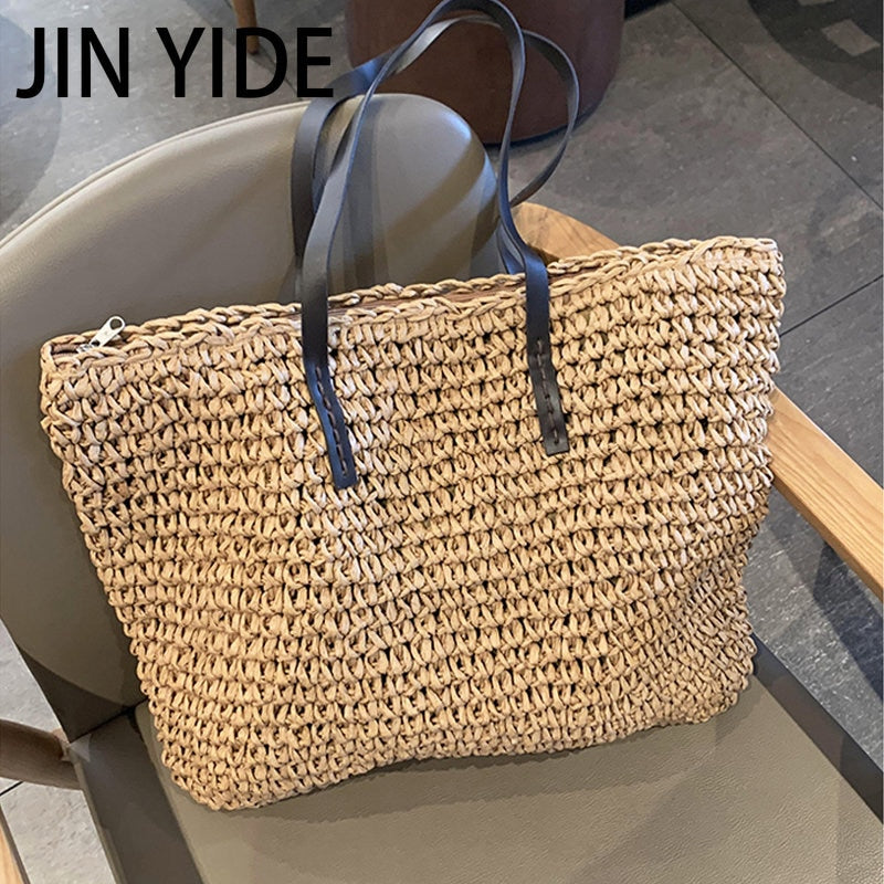 Casual Rattan Large Capacity Tote Wicker Woven Wooden Handbag for Summer