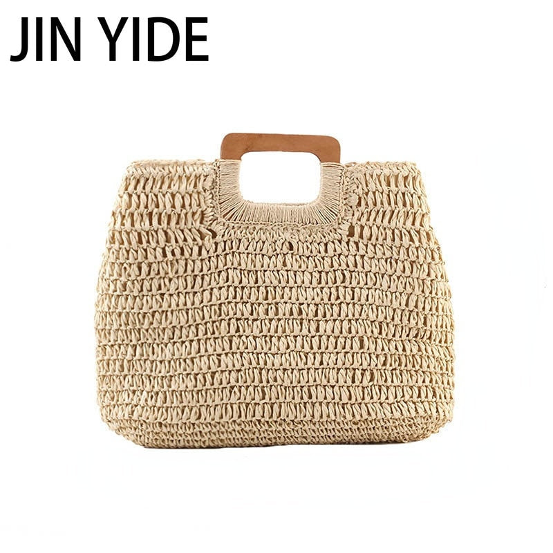 Casual Rattan Large Capacity Tote Wicker Woven Wooden Handbag for Summer