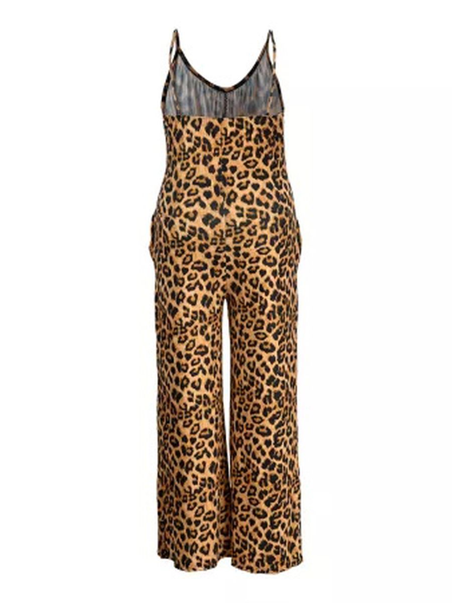 Curvy Print Pocket Design Jumpsuit w/Patchwork Sleeveless Spaghetti Strap Women Elastic Summer Outfit