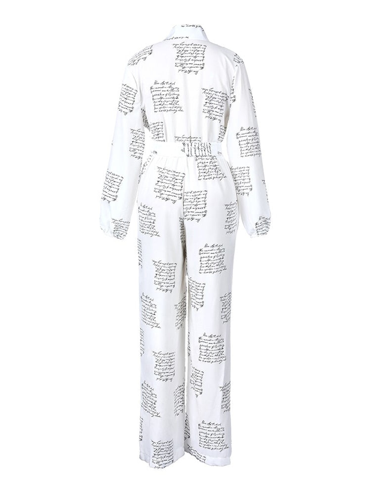 Autumn Abstract Print Button Front Belted Elegant Jumpsuit Of One Fashion Casual Piece For Women