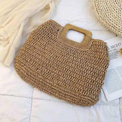 Casual Rattan Large Capacity Tote Wicker Woven Wooden Handbag for Summer