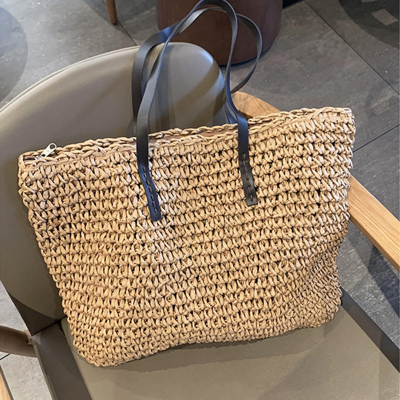 Casual Rattan Large Capacity Tote Wicker Woven Wooden Handbag for Summer