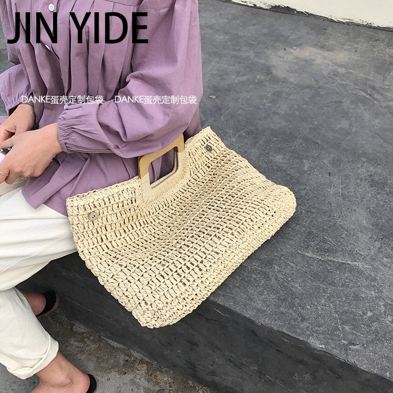 Casual Rattan Large Capacity Tote Wicker Woven Wooden Handbag for Summer