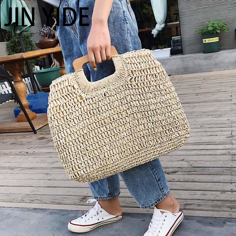 Casual Rattan Large Capacity Tote Wicker Woven Wooden Handbag for Summer