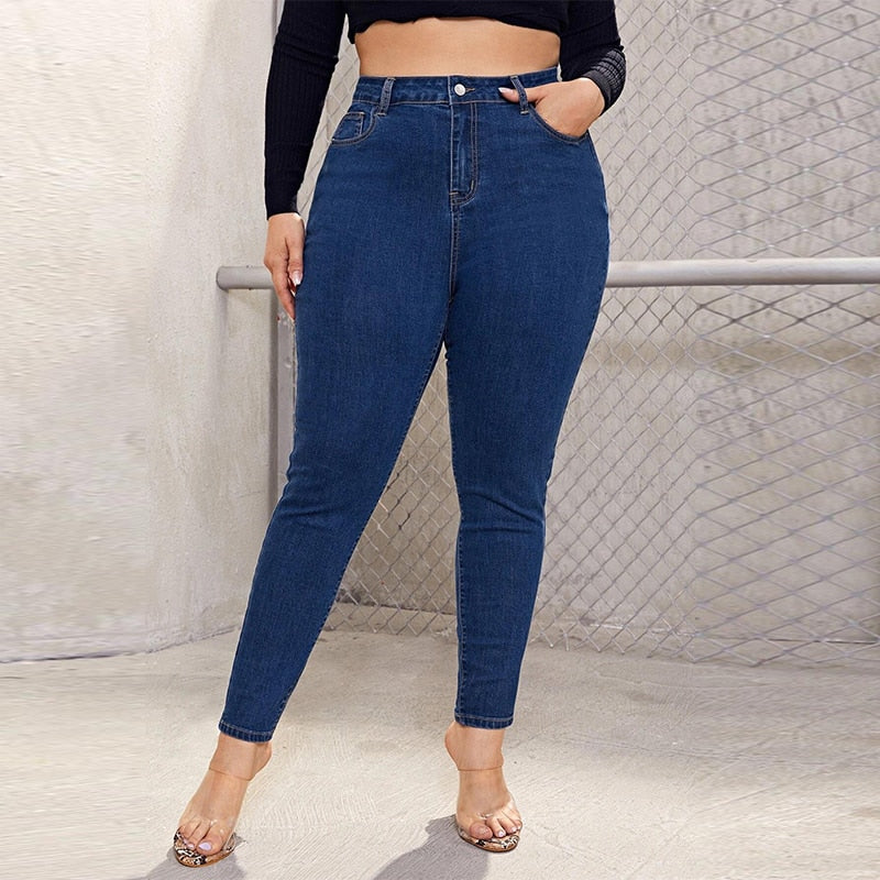 Curvy Size Skinny Jeans For Women High Waist Stretch Denim Casual Comfort