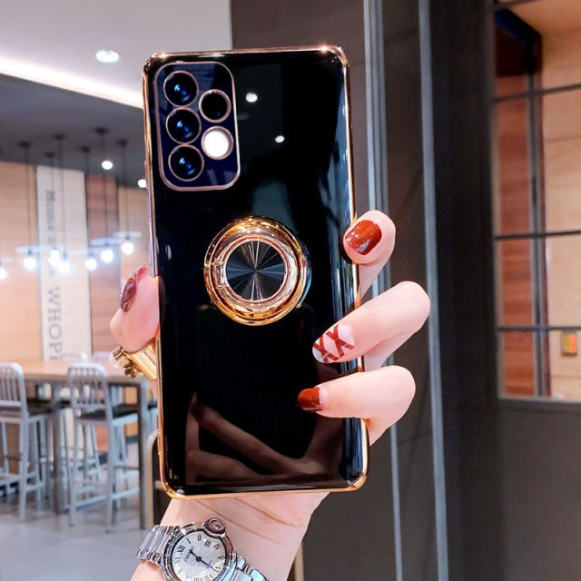 Luxury Phone Soft Silicone Case For Samsung Galaxy A52, A72, S21, S20 FE, Note 20, Ultra S10, 10 Plus, 9, A 52 with S Ring Holder