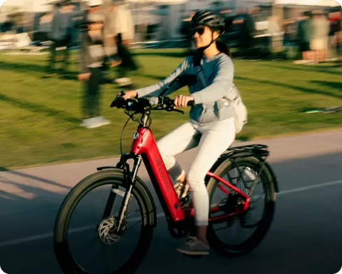 Girl ride Velotric D2 Commuter Ebike