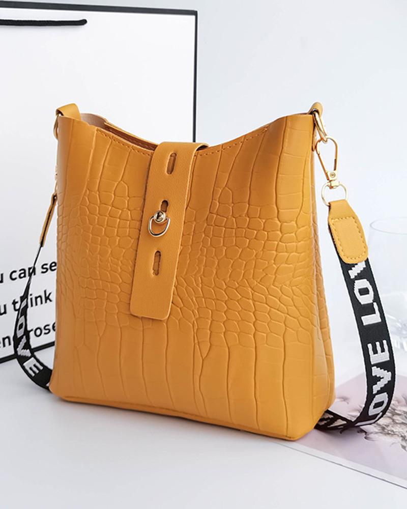 Crocodile Letter Tape Strap Crossbody Shoulder Bag