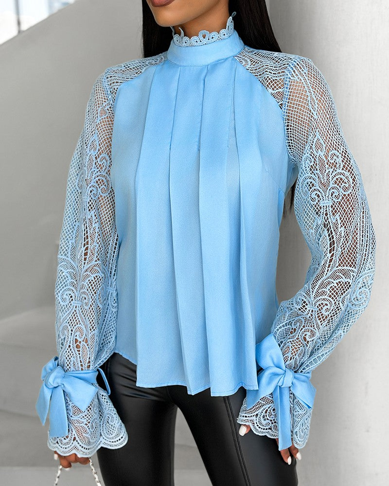 Contrast Lace Tied Detail Ruched Top