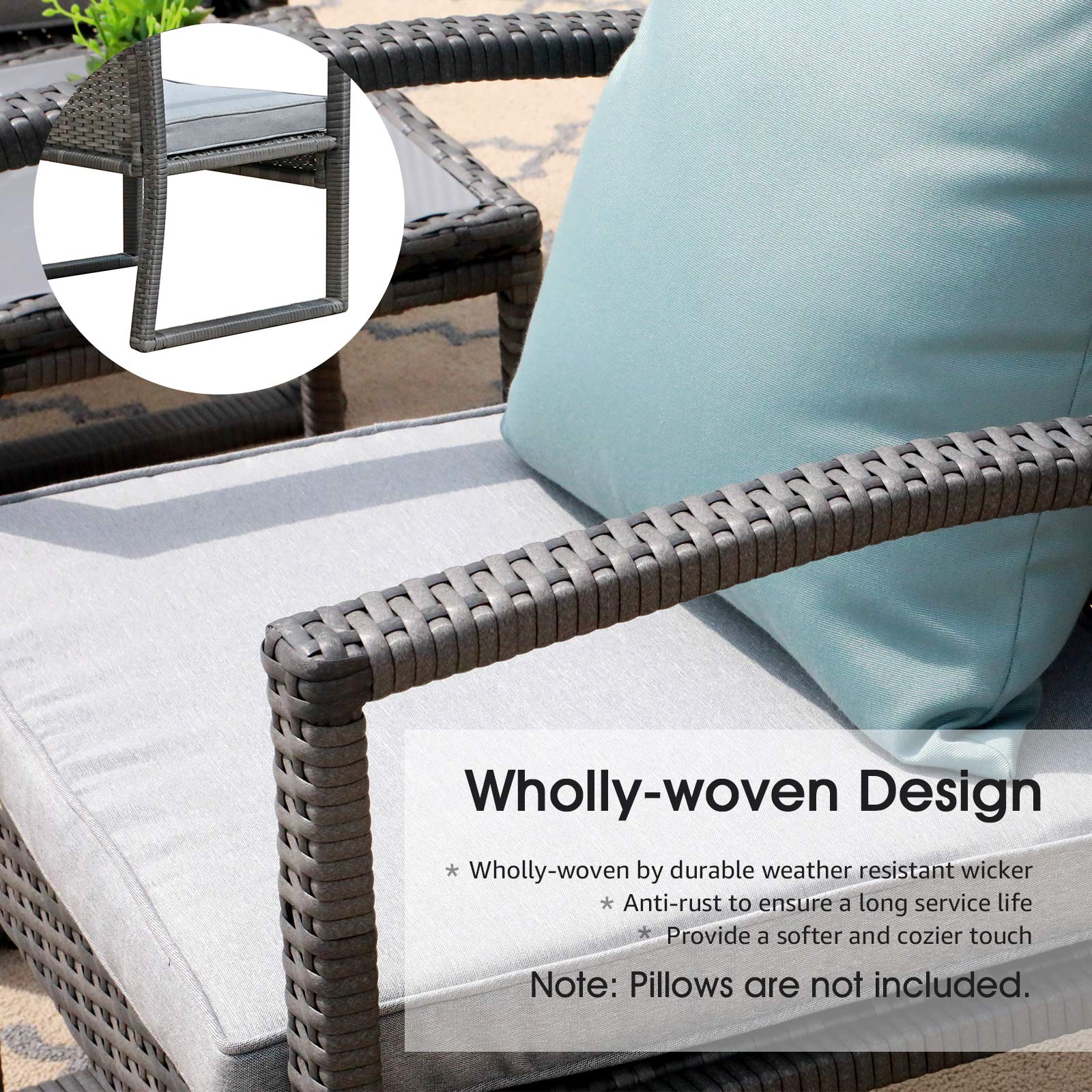 4 Pieces Outdoor Patio Furniture, Wicker Conversation, Rattan Chair, Modern Bistro Set