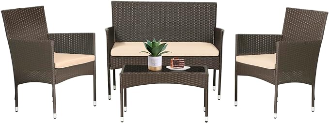 Patio Furniture Set 4 Pieces Outdoor Rattan Chair Wicker Sofa Garden Conversation