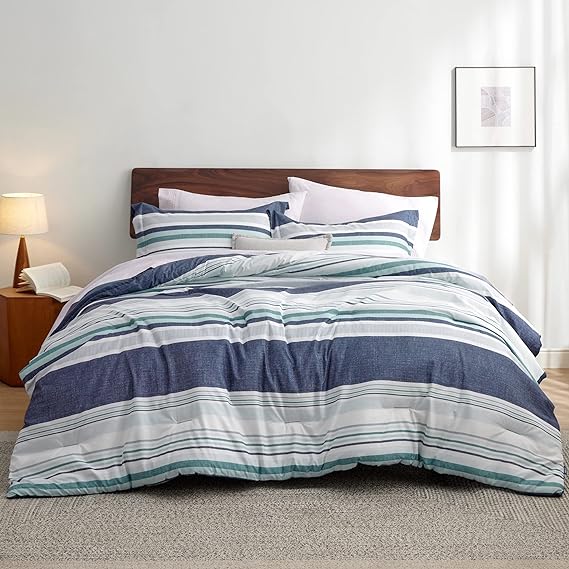 Plaid Comforter Set - Bedding Comforter Set Queen, Reversible Blue Buffalo Plaid Grid Comforter