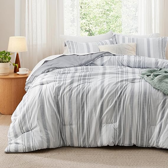 Plaid Comforter Set - Bedding Comforter Set Queen, Reversible Blue Buffalo Plaid Grid Comforter