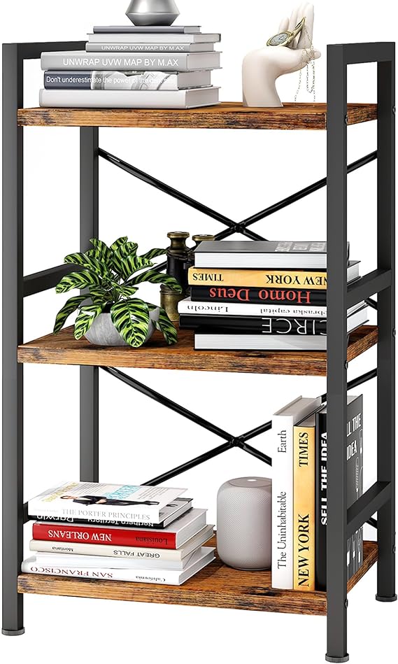 3 Tier Industrial Bookcase, Metal Small Bookcase, Rustic Etagere Book Shelf Storage Organizer