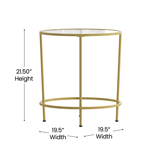 Astoria Collection Coffee and End Table Set - Clear Glass Top with Round Matte Gold Frame