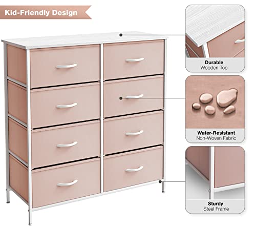 Sorbus Kids Dresser with 8 Drawers - Storage Unit Organizer Chest for Clothes - Bedroom, Kids Room, Nursery, & Closet (Pink, 31.5 x 12 x 32-8 Drawer)