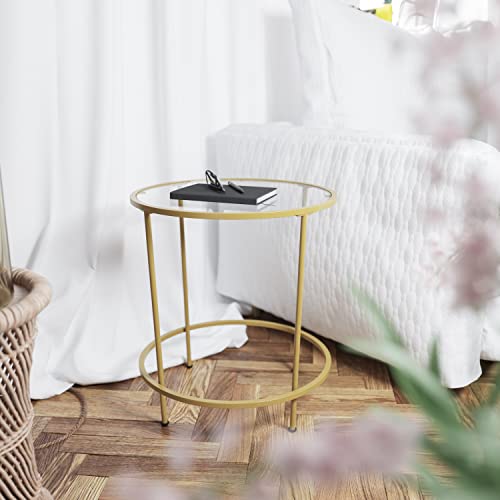 Astoria Collection Coffee and End Table Set - Clear Glass Top with Round Matte Gold Frame