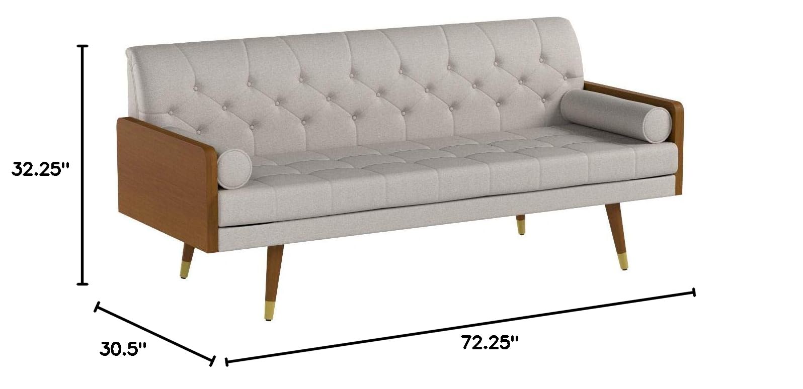 Knight Home Aidan Mid Century Modern Tufted Fabric Sofa, Beige