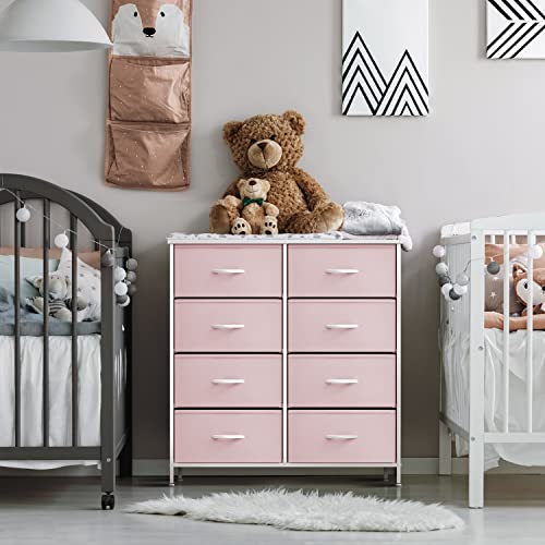 Sorbus Kids Dresser with 8 Drawers - Storage Unit Organizer Chest for Clothes - Bedroom, Kids Room, Nursery, & Closet (Pink, 31.5 x 12 x 32-8 Drawer)