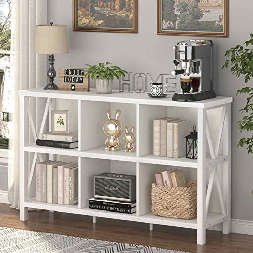 6 Cube Storage Organizer with Shelf, Long Wood and Metal Cubby Bookcase