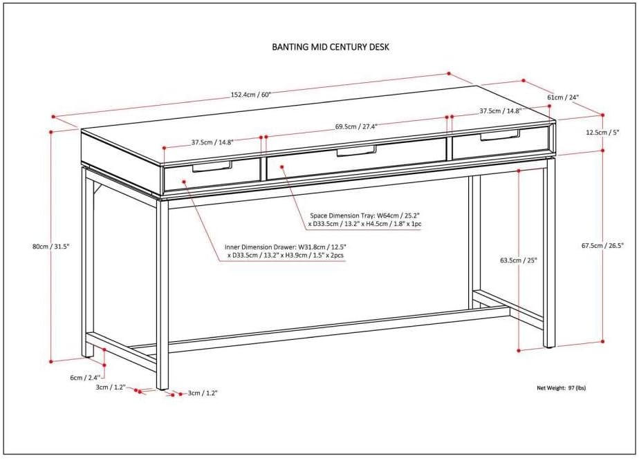 Banting SOLID WOOD and Metal 60 inch Wide Home Office Desk, Writing Table