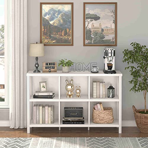 6 Cube Storage Organizer with Shelf, Long Wood and Metal Cubby Bookcase