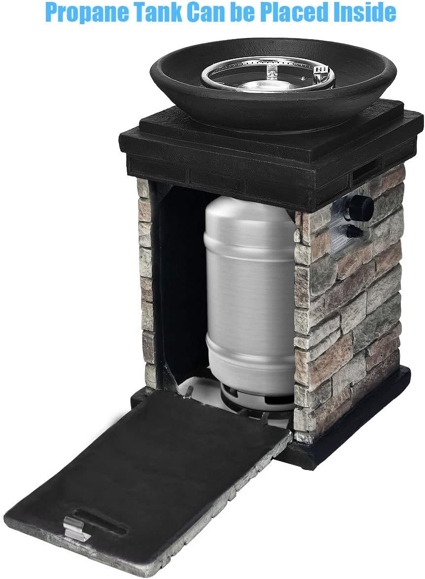 Propane Firebowl Column, 40,000 BTU Outdoor Gas Fire Pit, Compact Ledgestone Firepit