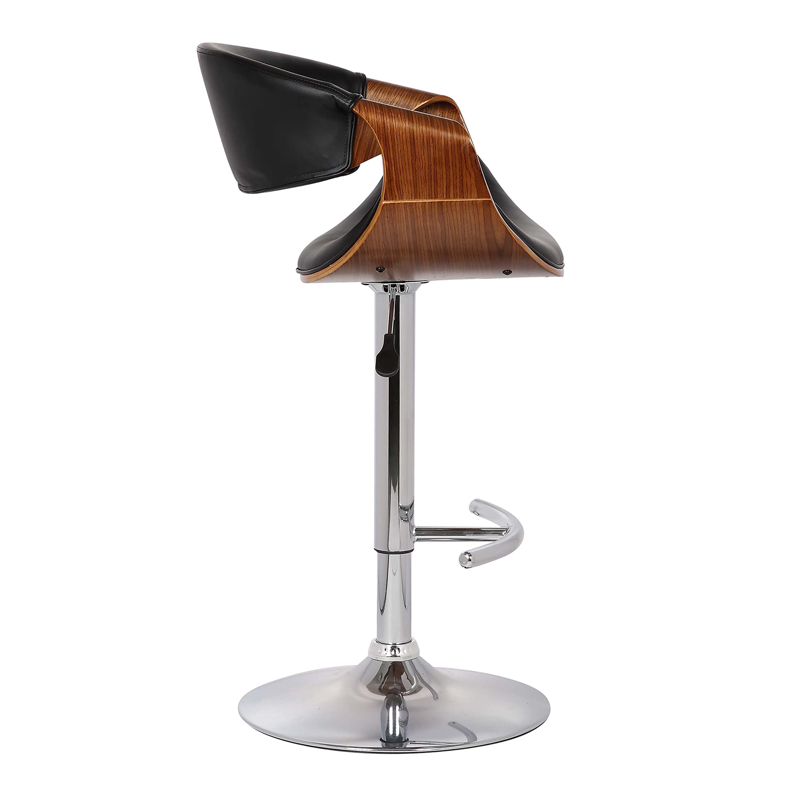 Butterfly Swivel Adjustable Barstool in Black Faux Leather and Walnut Wood Finish