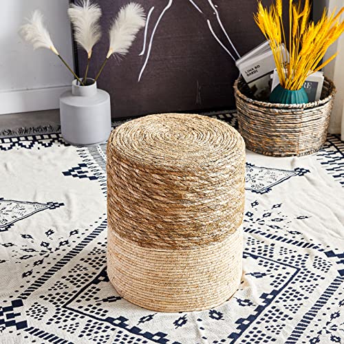 Ottoman Poof, Natural Seagrass Poufs, Hand Weave Round Footstool