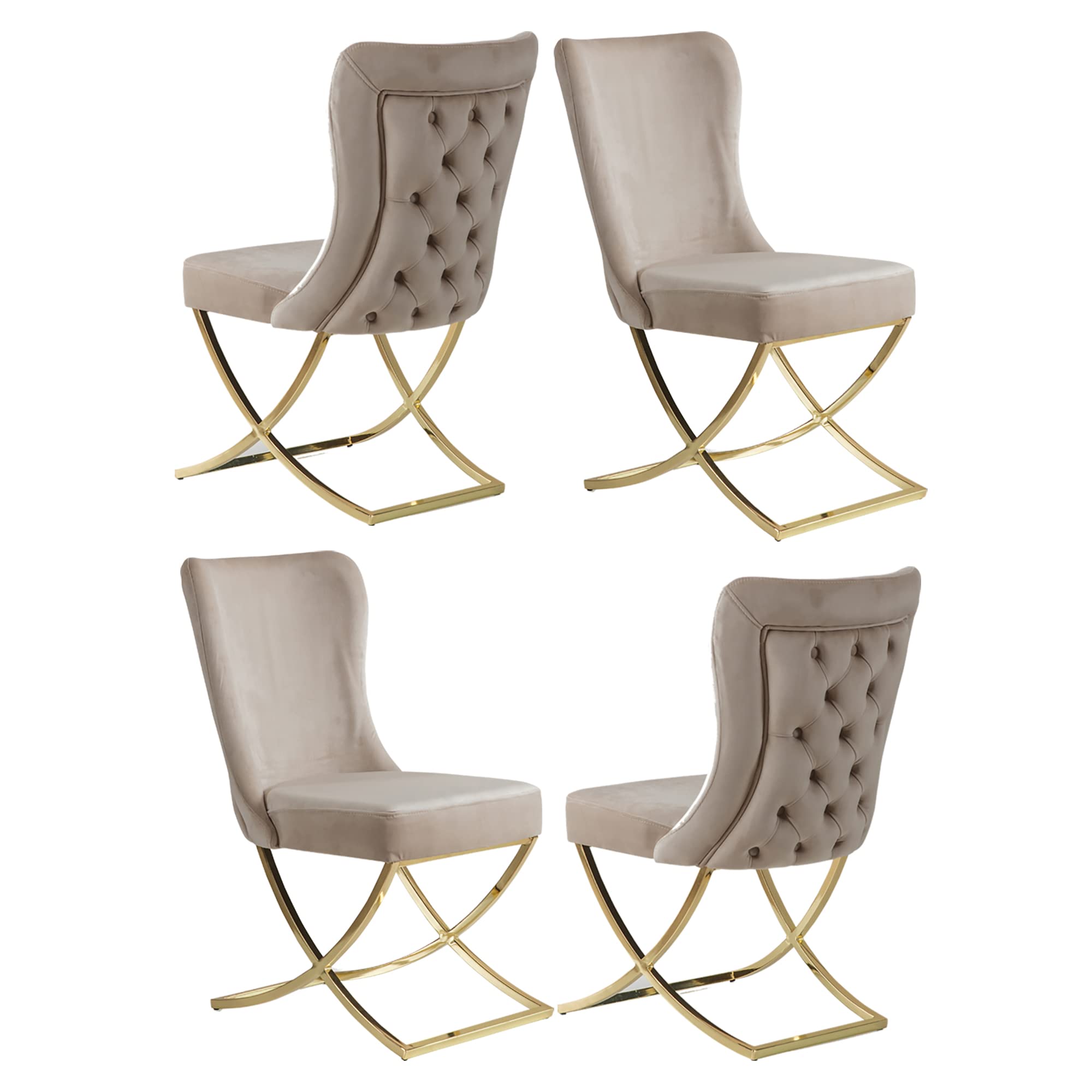 Royal Collection Dining Chair, Set of 4, Microfiber, Beige/Gold Legs