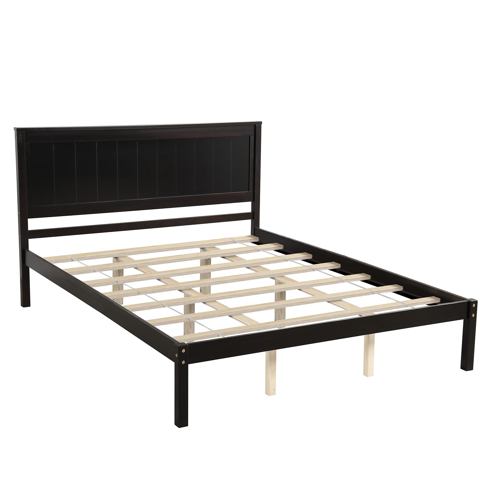 Queen Size Platform Bed Frame with Headboard, Wood Platform Bed with Slat Support