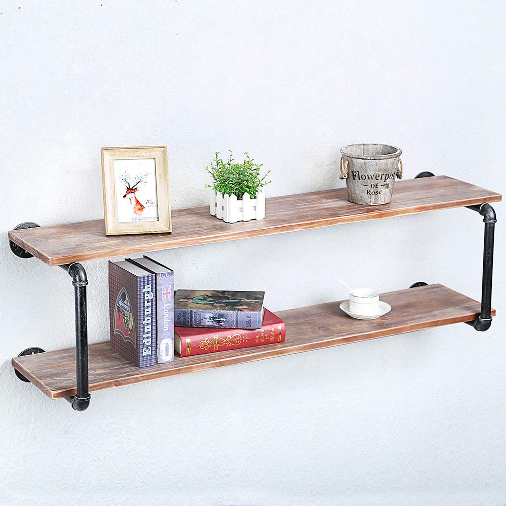 Floating Shelves for Wall Industrial Pipe Shelving, Pipe Shelves with Wood Shelf