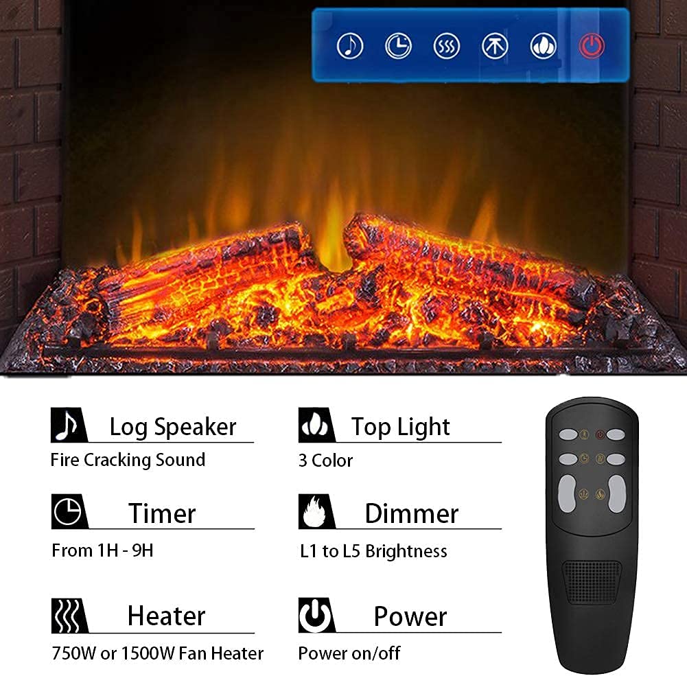 36' Electric Fireplace Insert, Retro Recessed Fireplace Heater with Fire Cracking Sound