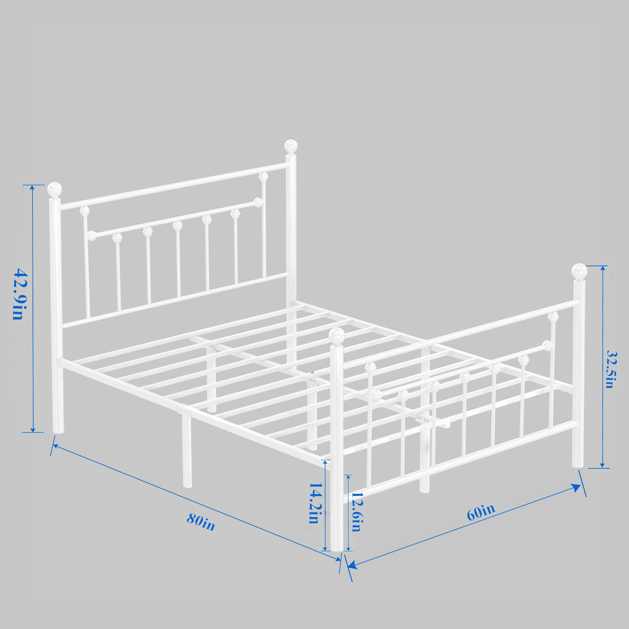 Queen Size Metal Platform Bed Frame with Headboard, No Box Spring Needed/Mattress Fundation