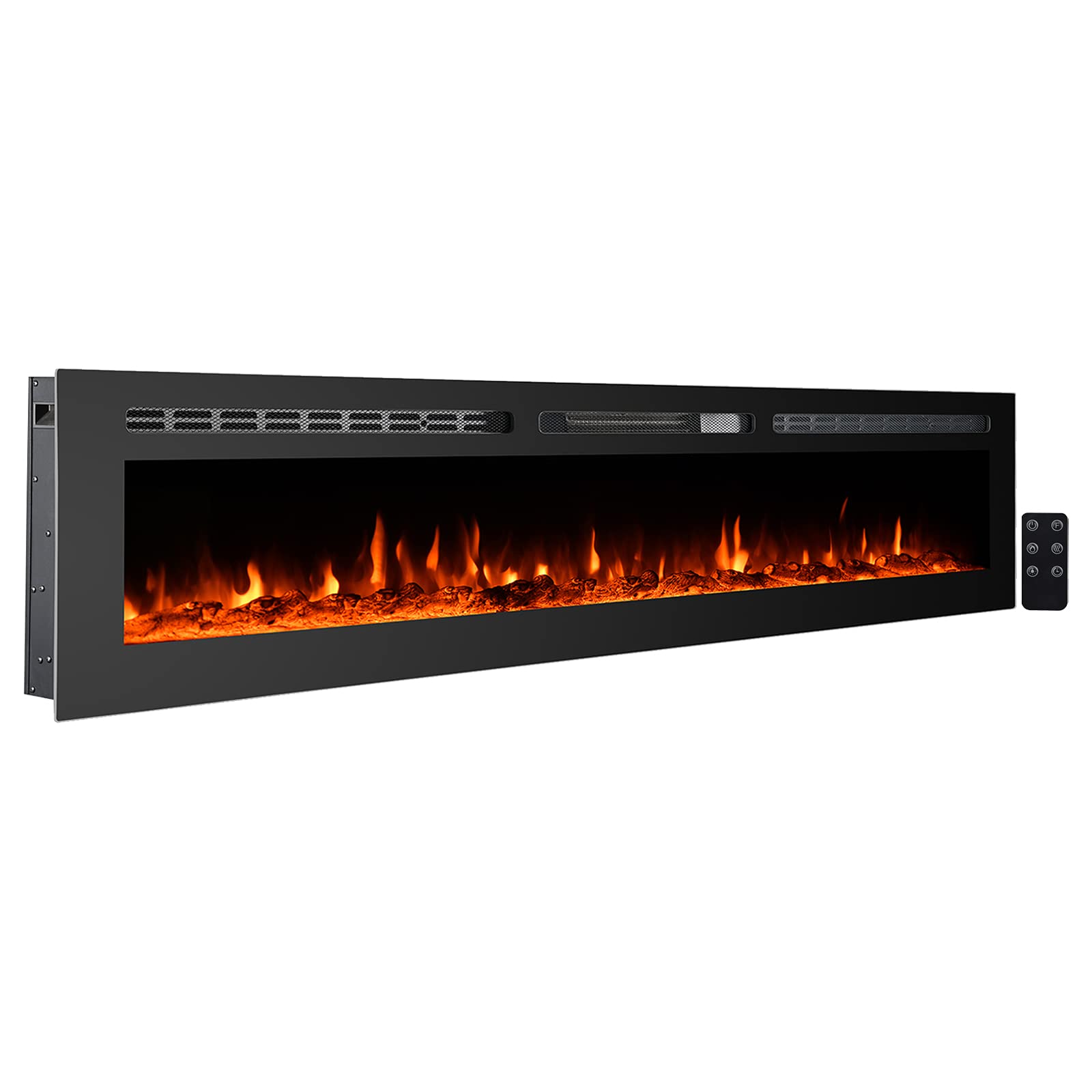 Electric Fireplaces Recessed Wall Mounted Fireplace Insert 80 Inch Wide Heater LED Fire Place