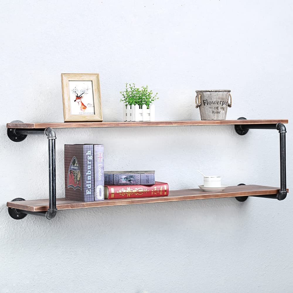 Floating Shelves for Wall Industrial Pipe Shelving, Pipe Shelves with Wood Shelf