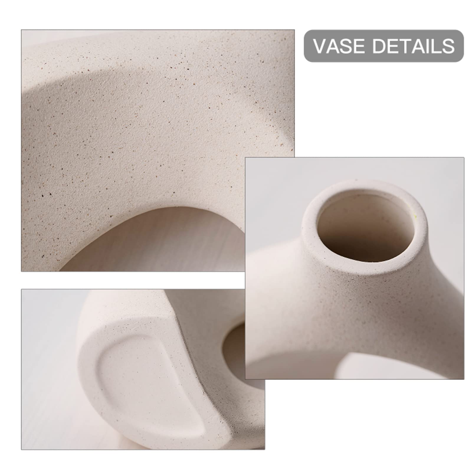 White Hollow Ceramic Vase Set of 2, Round Modern Vase