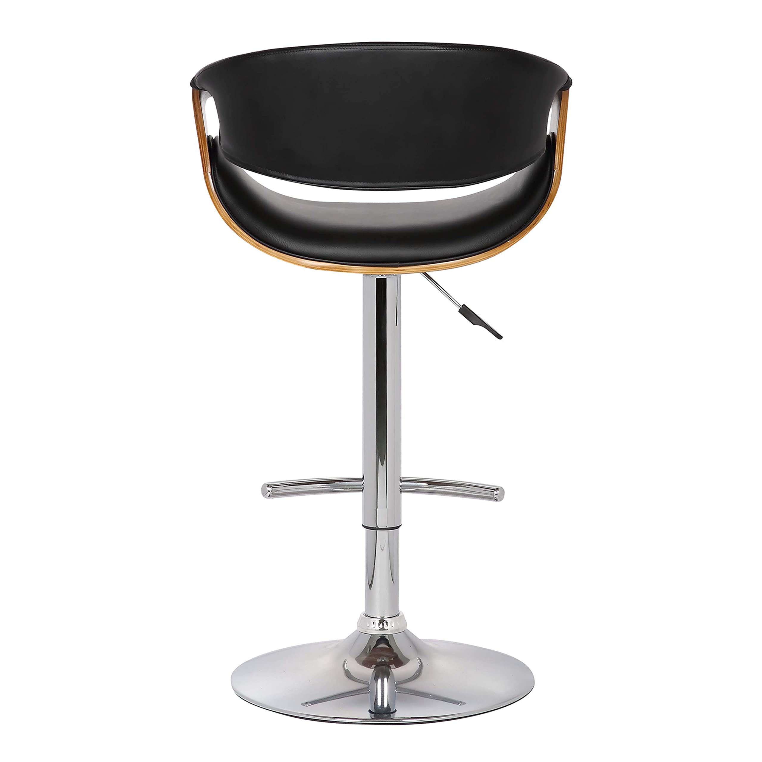 Butterfly Swivel Adjustable Barstool in Black Faux Leather and Walnut Wood Finish