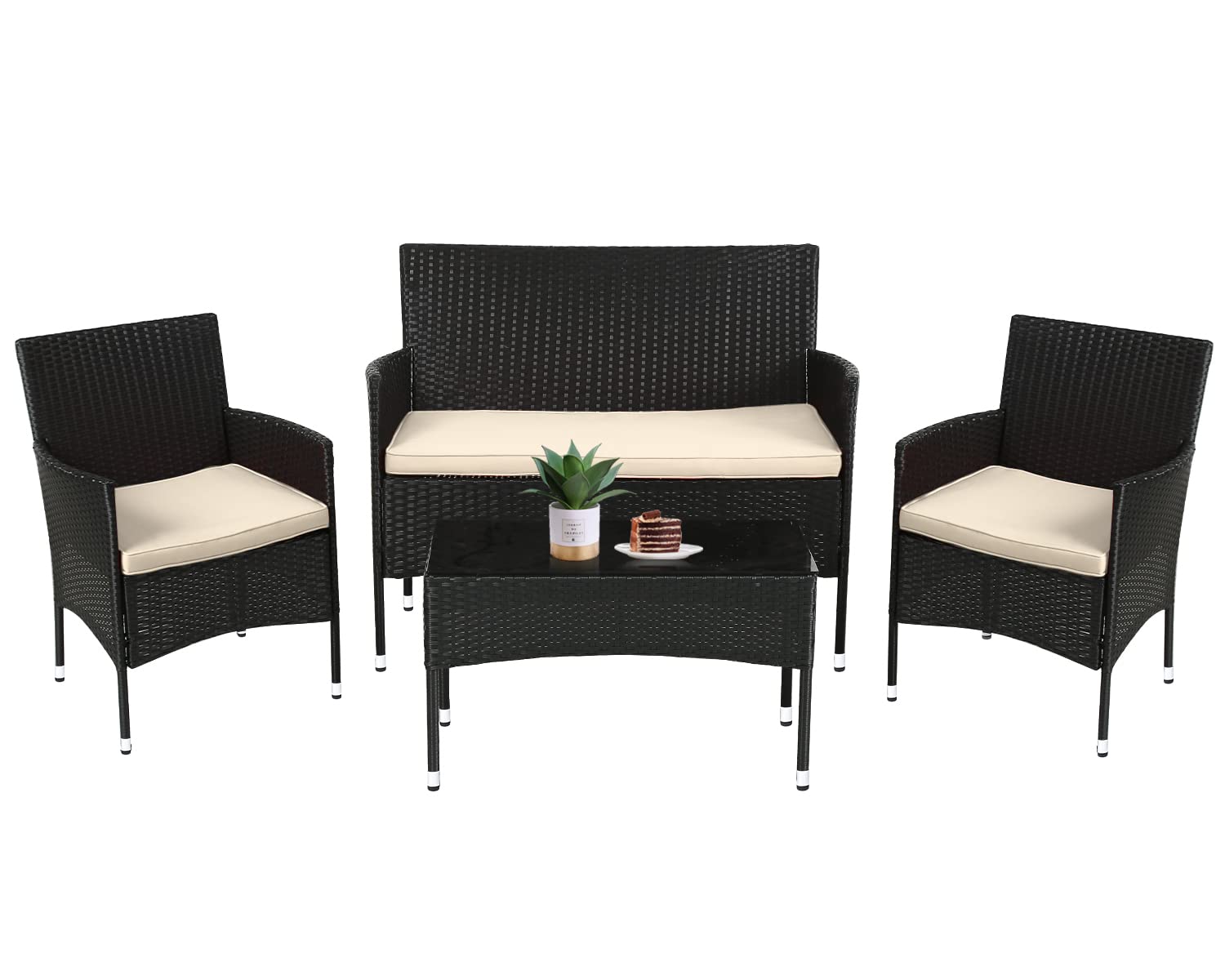 Patio Furniture Set 4 Pieces Outdoor Rattan Chair Wicker Sofa Garden Conversation