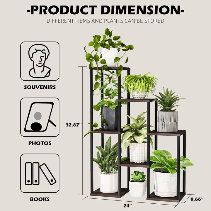 Plant Stand Indoor Plant Shelf 7 Pot Metal Black Plant Stands for Indoor Plants