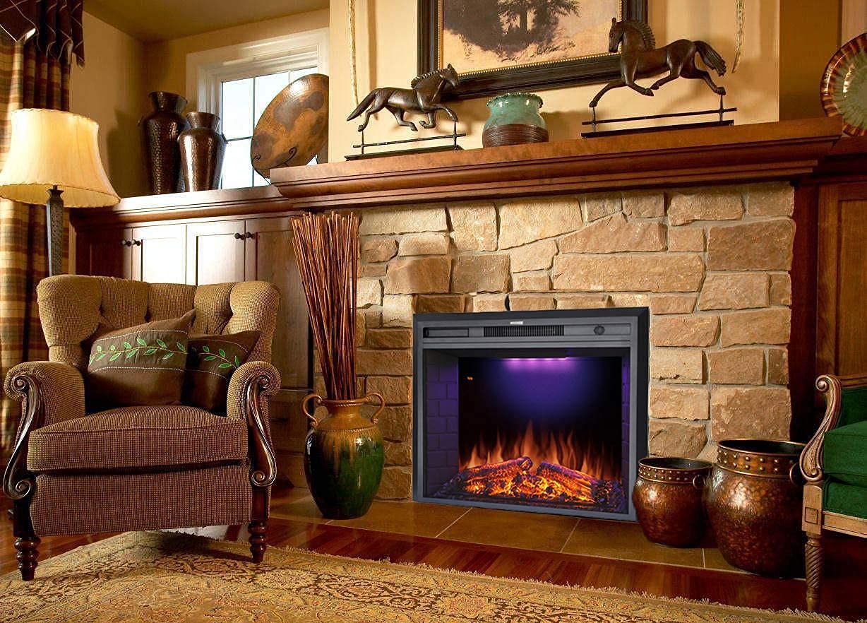 36' Electric Fireplace Insert, Retro Recessed Fireplace Heater with Fire Cracking Sound