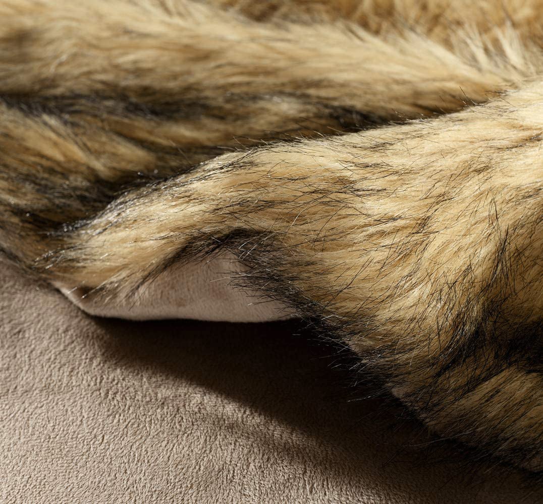 Luxury Plush Faux Fur Throw Blanket, Long Pile Golden Yellow with Black Tipped Blanket