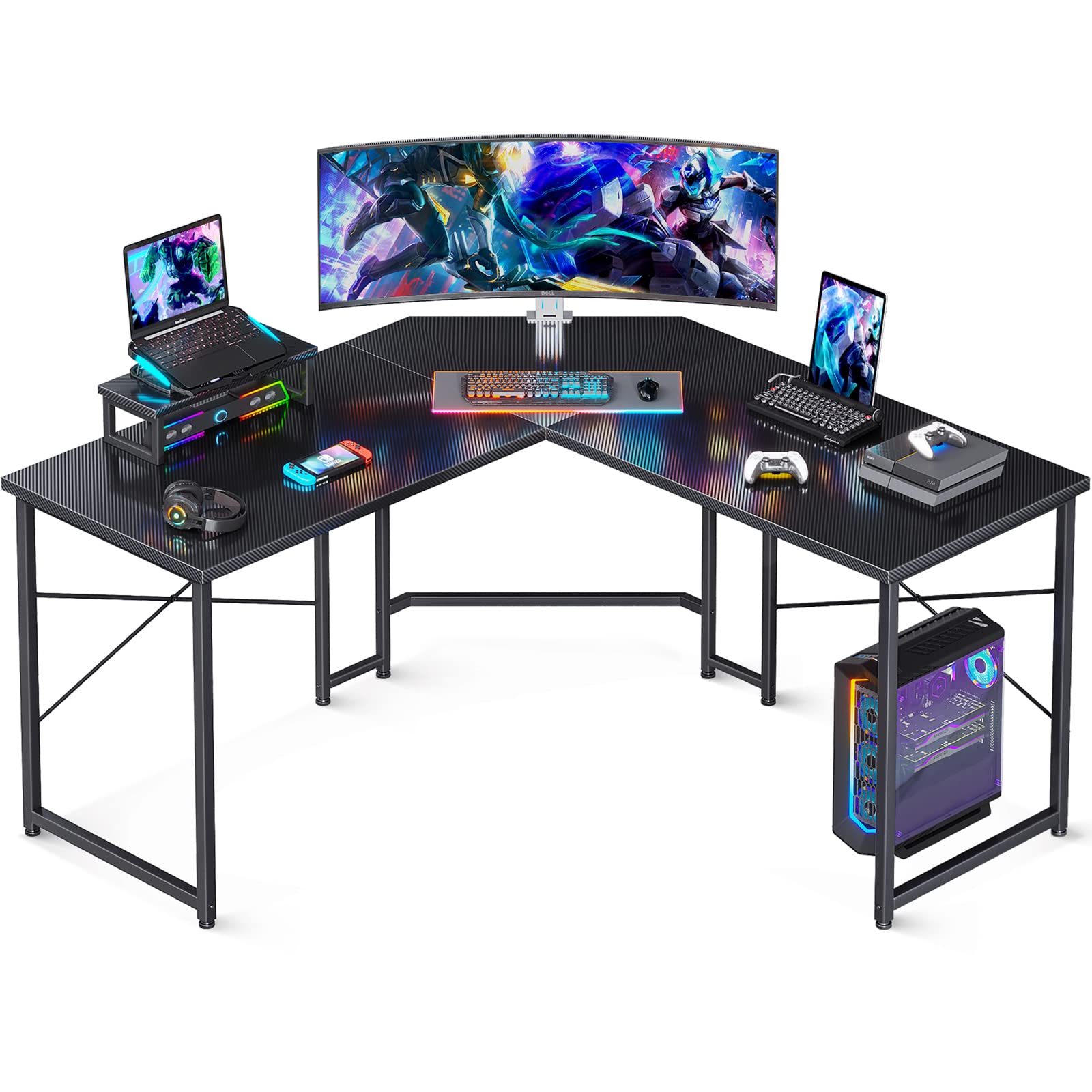 L Shaped Gaming Desk, 51 Inch Computer Desk with Monitor Stand, PC Gaming Desk