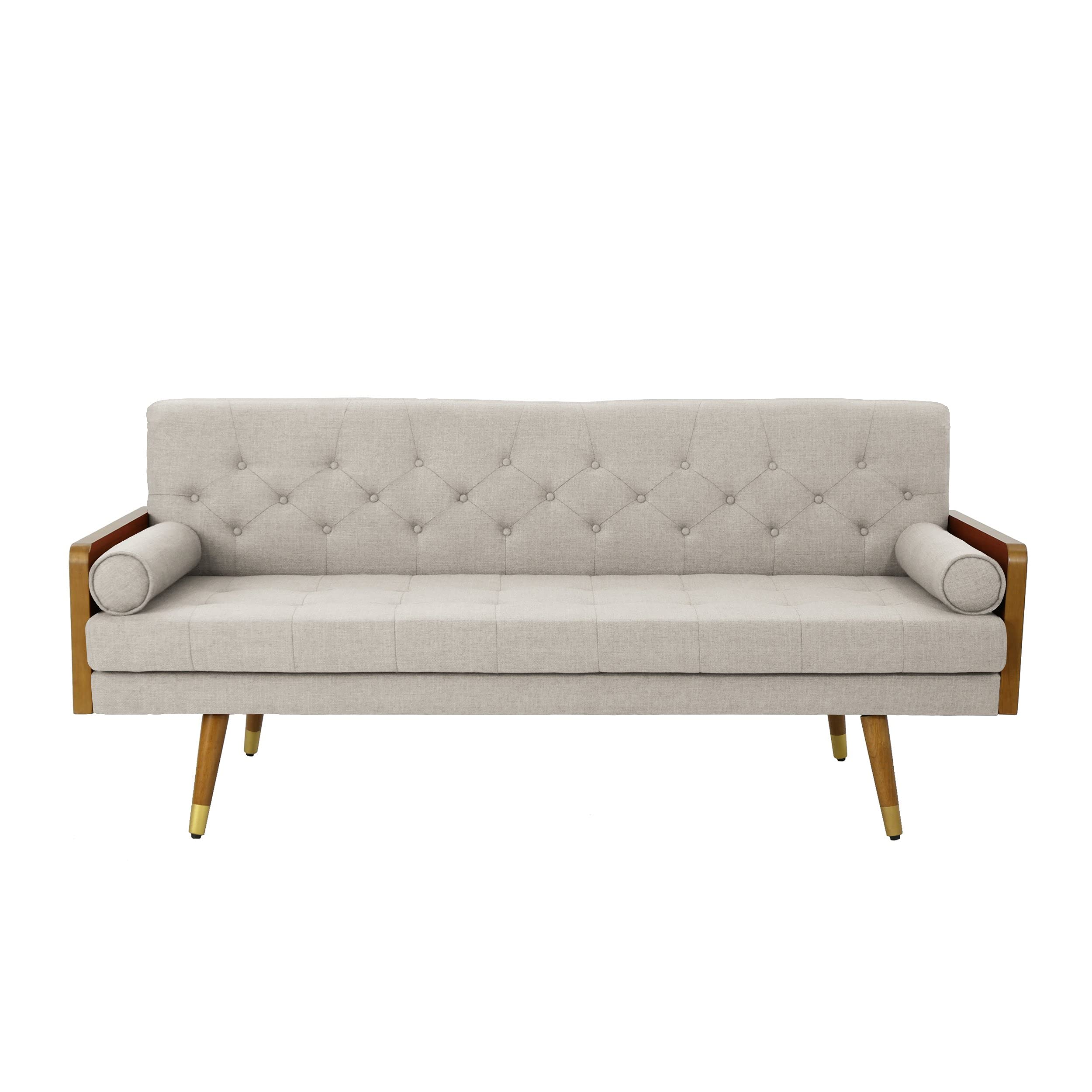 Knight Home Aidan Mid Century Modern Tufted Fabric Sofa, Beige