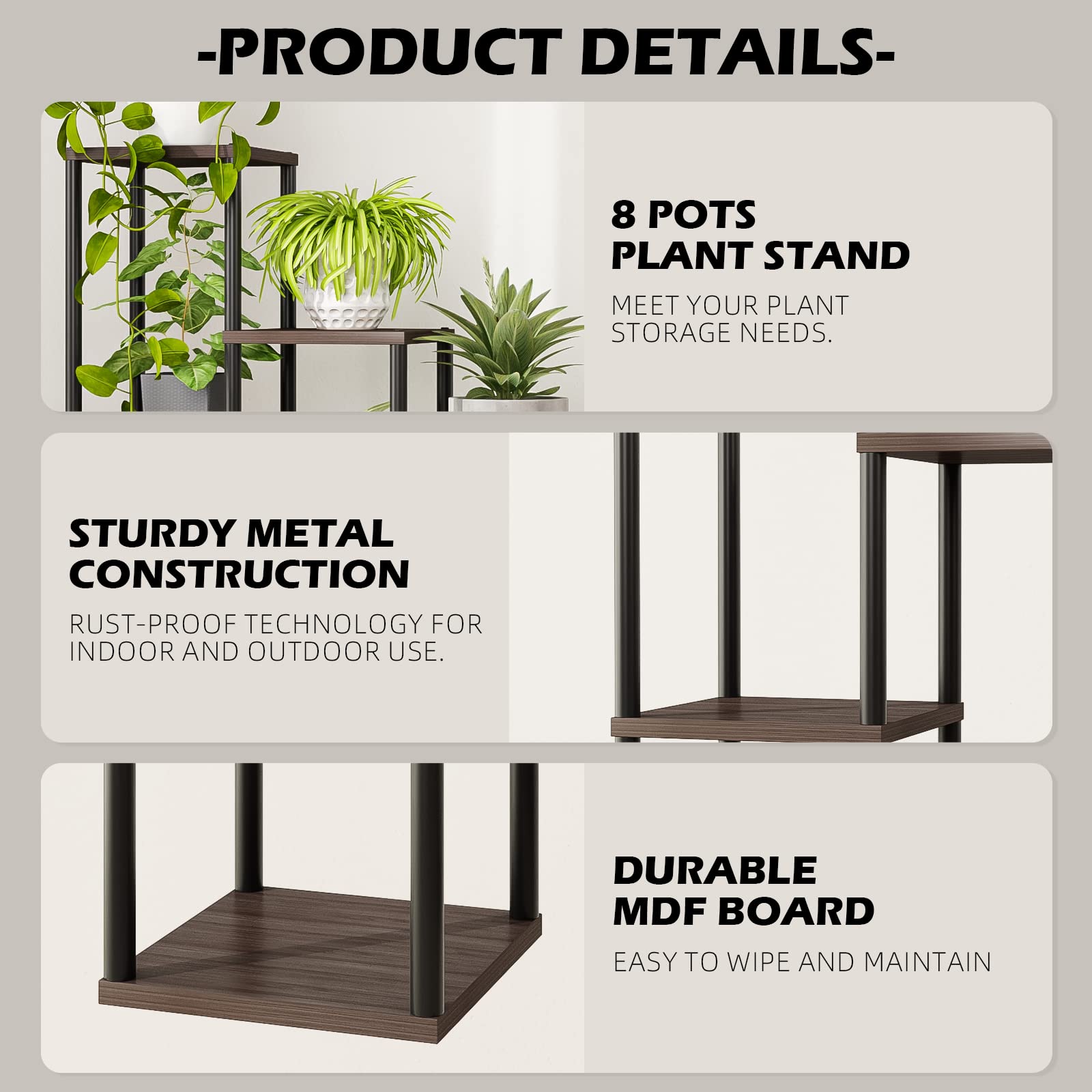 Plant Stand Indoor Plant Shelf 7 Pot Metal Black Plant Stands for Indoor Plants