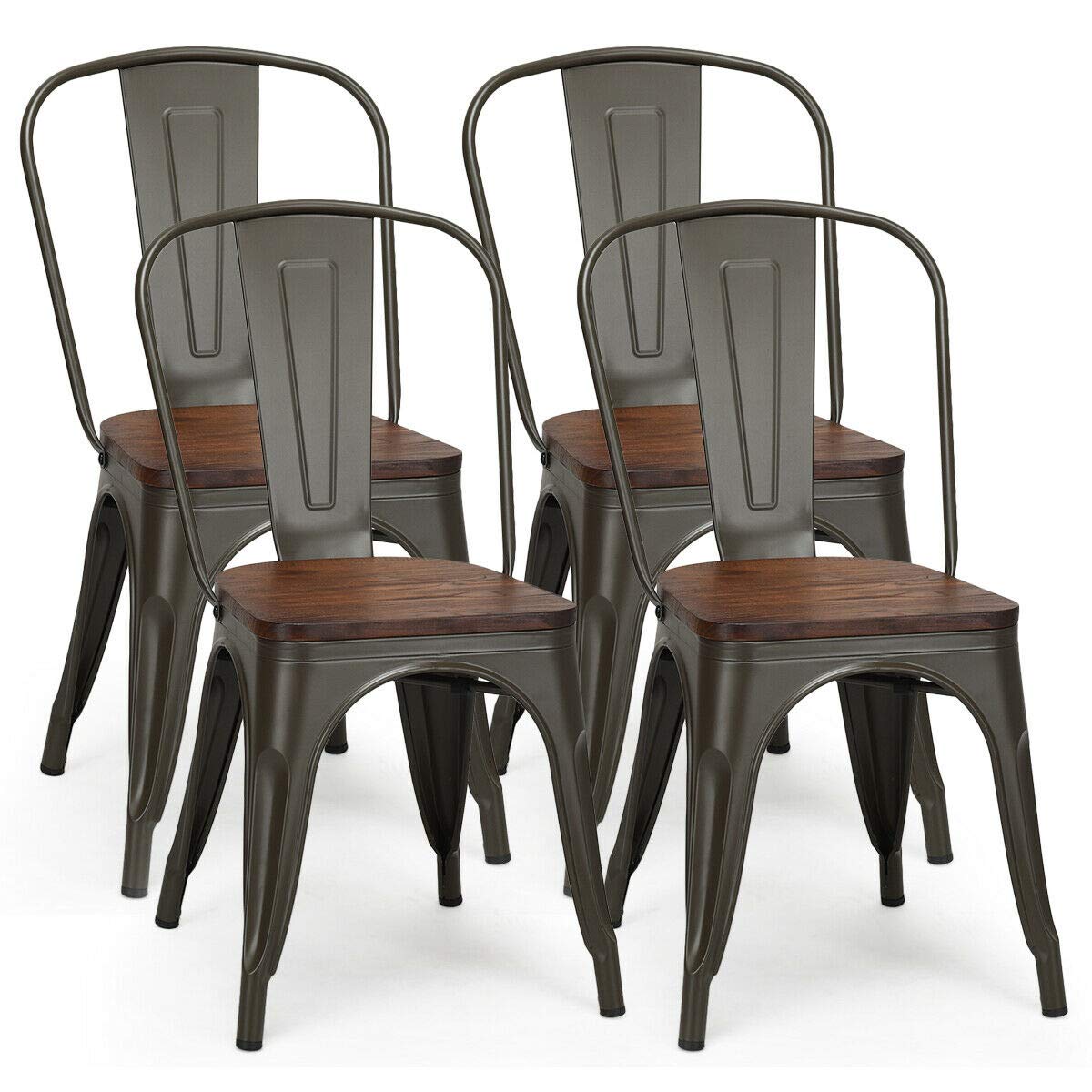 18 Inch Dining Chair Set of 4, Industrial Vintage Stackable Metal Chairs