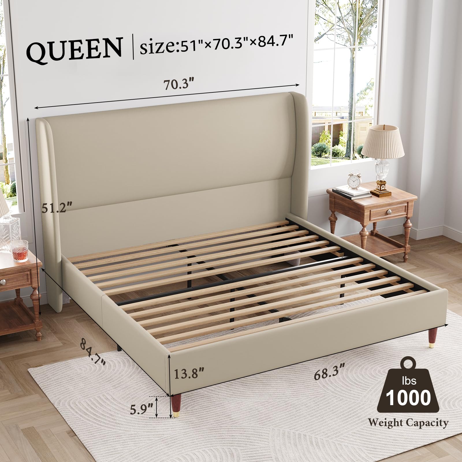 Queen Bed Frame Upholstered Bed 51.2