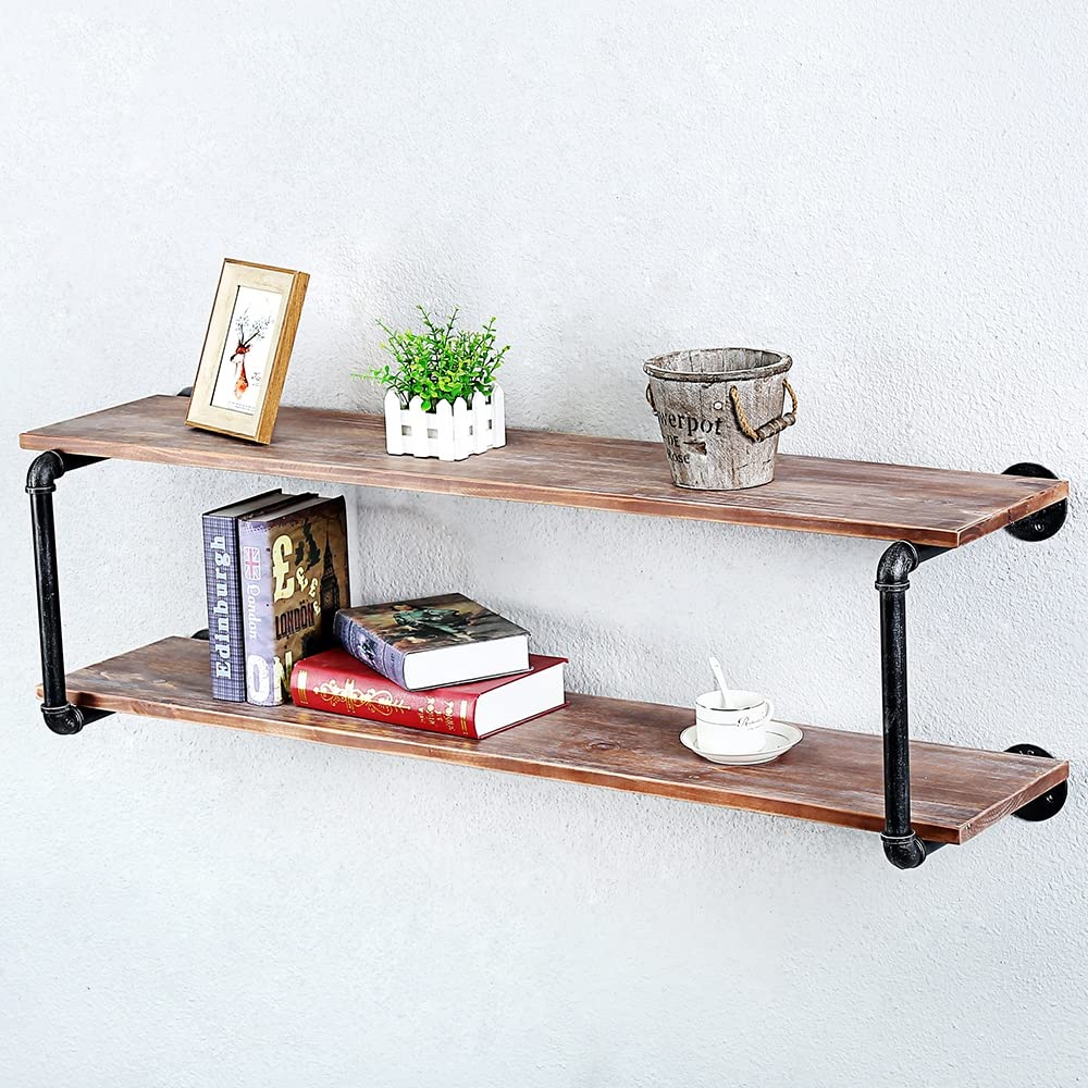 Floating Shelves for Wall Industrial Pipe Shelving, Pipe Shelves with Wood Shelf