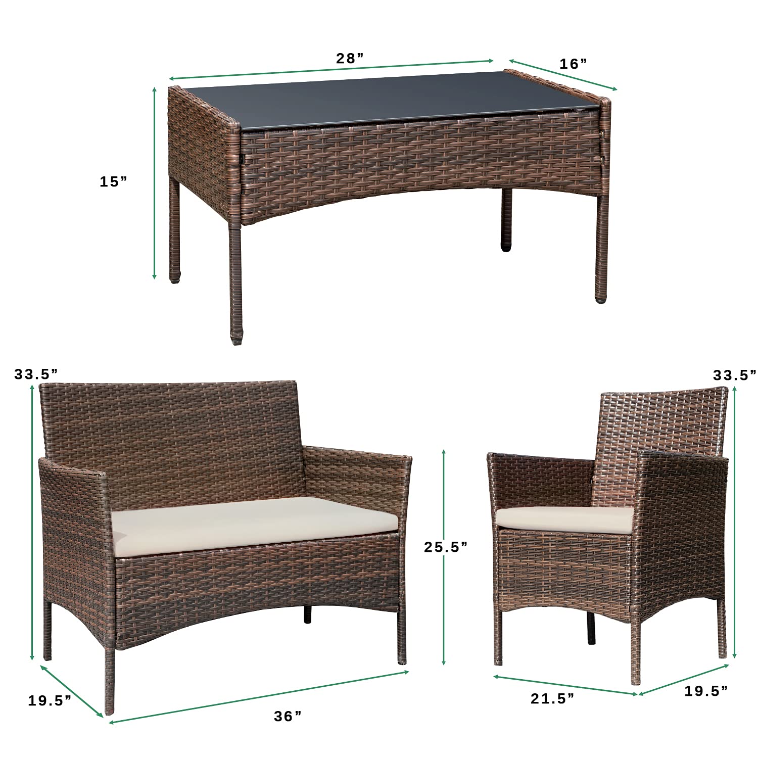 Patio Furniture 4 Pieces Conversation Sets Outdoor Wicker Rattan Chairs Garden Backyard