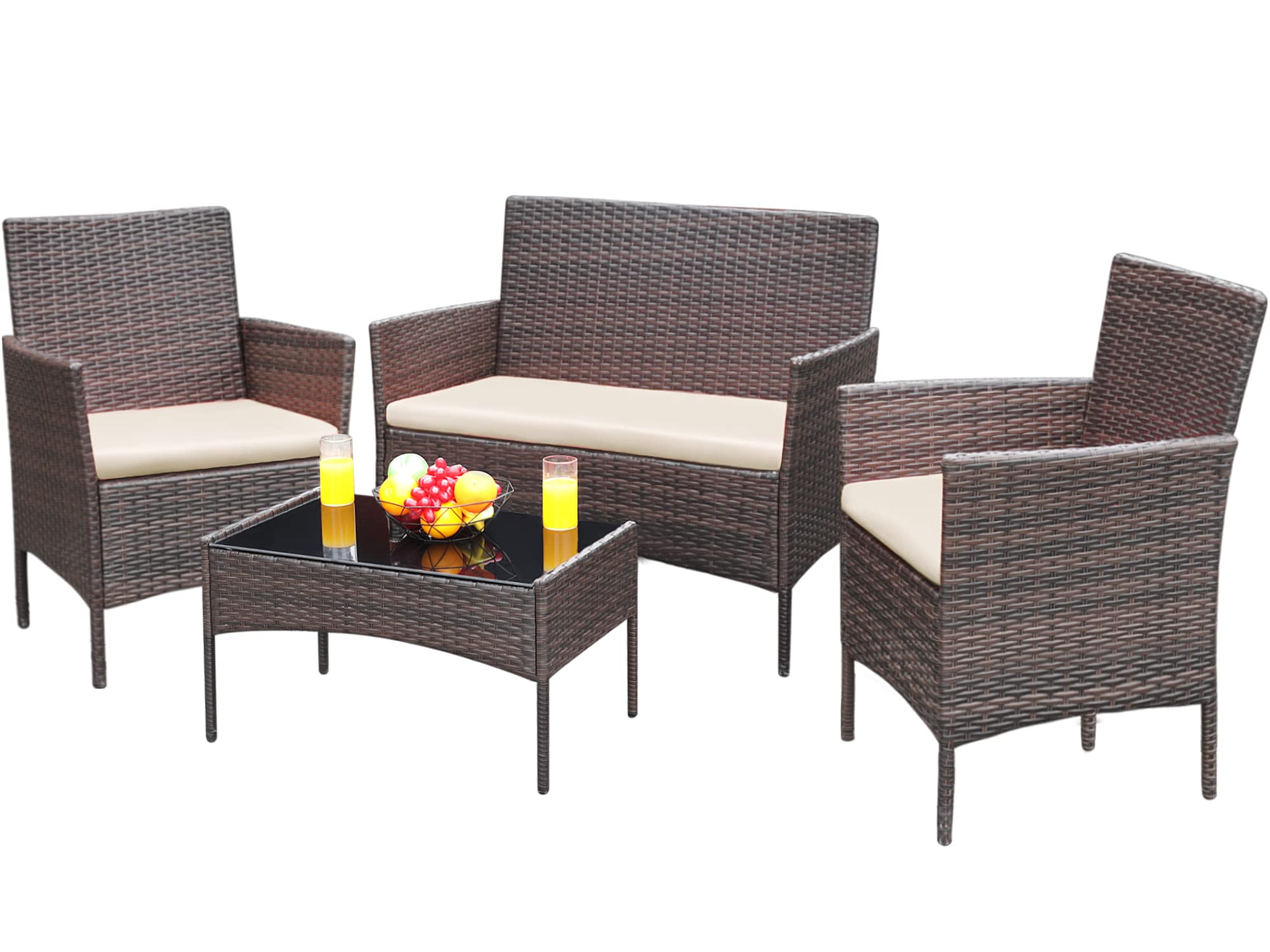 Patio Furniture 4 Pieces Conversation Sets Outdoor Wicker Rattan Chairs Garden Backyard